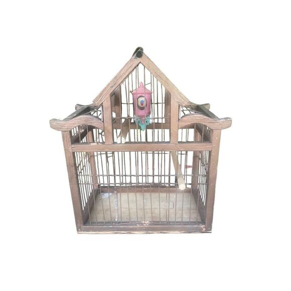 Vintage Bird Cage With Two Wood Perches - Picture 8 of 14